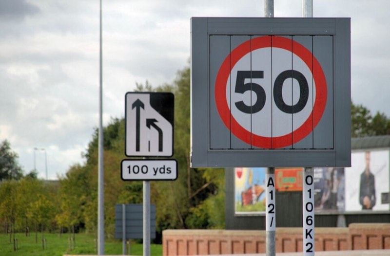 Electronic speed limit sign on the roadside