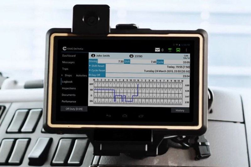 On-board device displaying a driver's driving history